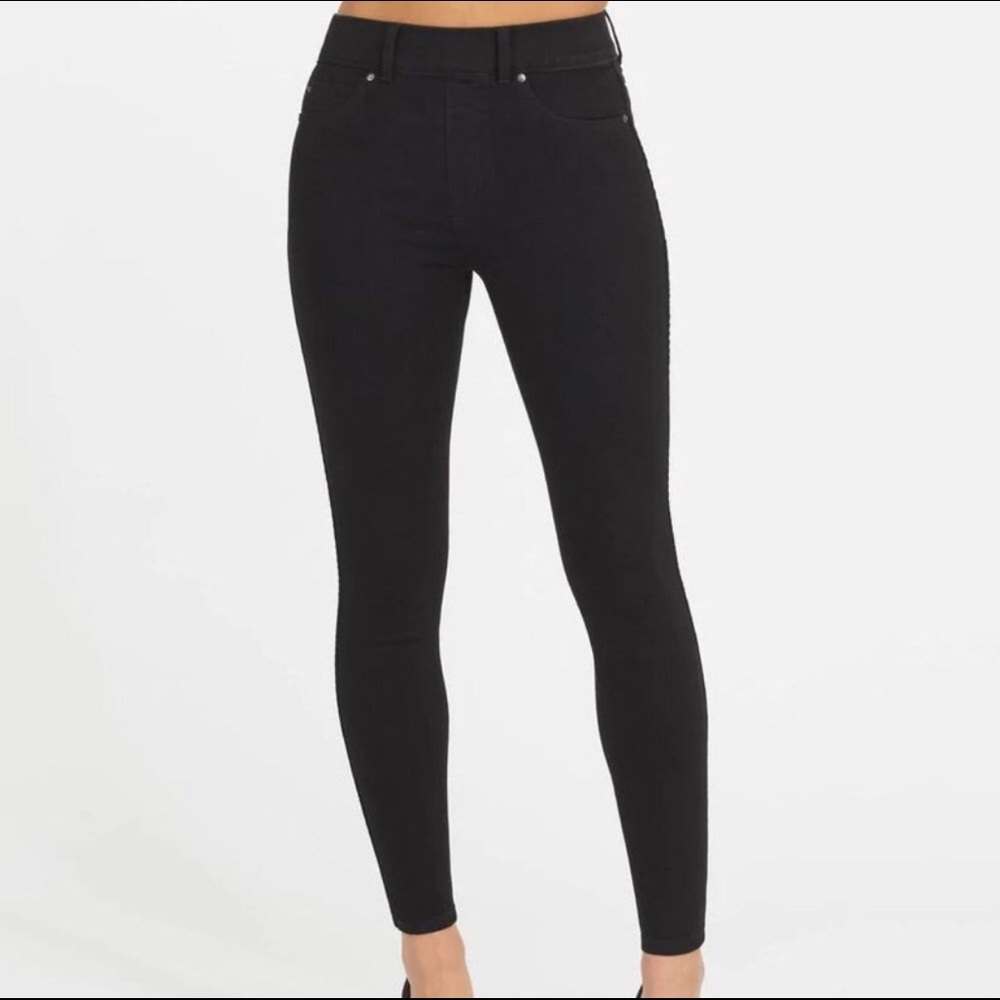 Spanx Ankle Skinny Jeans Clean Black Stretch Denim High Rise Size Small